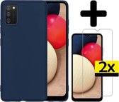 Samsung A02s Hoesje Met 2x Screenprotector - Samsung Galaxy A02s Case Cover - Siliconen Samsung A02s Hoes Met 2x Screenprotector - Donker Blauw