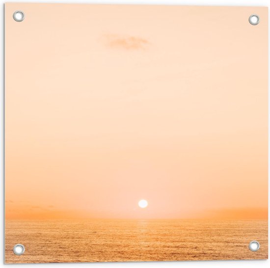 Tuinposter – Ondergaande Zon in de Zee - 50x50cm Foto op Tuinposter  (wanddecoratie voor buiten en binnen)
