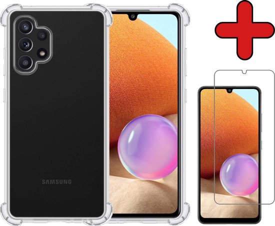 Hoesje Geschikt voor Samsung A32 5G Hoesje Siliconen Shock Proof Case Hoes Met Screenprotector - Hoes Geschikt voor Samsung Galaxy A32 5G Hoes Cover Case Shockproof - Transparant