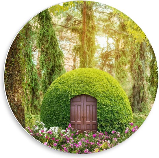 Forex Wall Circle - Green Sphere House in Forest - 50x50cm Photo sur Wall Circle (avec système de suspension)