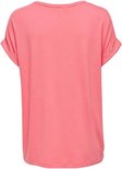 Achterkant van een roze dames T-shirt met korte omgeslagen mouwen.
