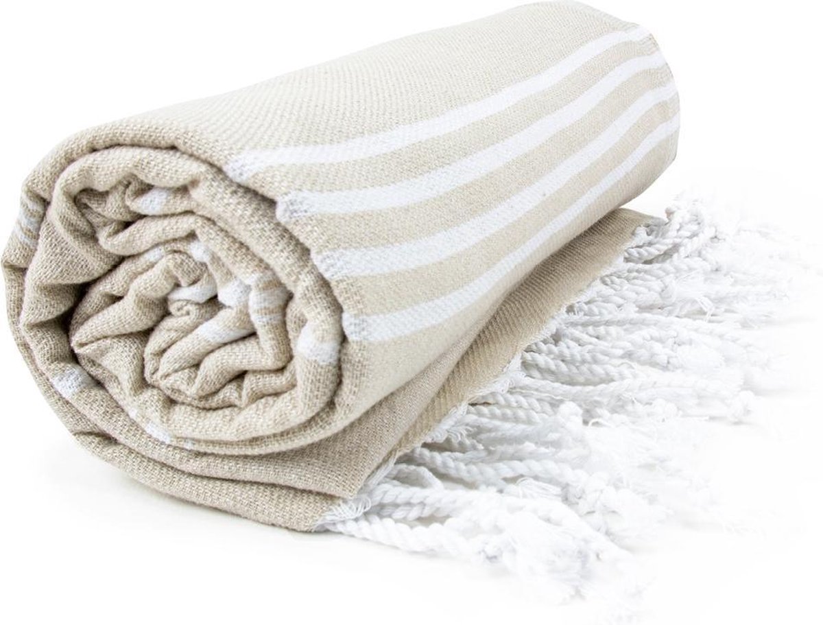 Hamam Sultan Handdoek, Hamamdoek, Spahanddoek, Saunadoek | 100 x 180 cm | Beige / Wit - The One Towe