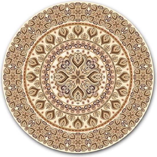 Wandcirkel Perzisch Beige op hout - WallCatcher | Multiplex 80 cm rond | Houten muurcirkel Perzisch tapijt