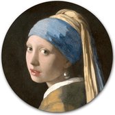 Wandcirkel Het Meisje met de Parel op hout - WallCatcher | Meesterwerk van Johannes Vermeer | Multiplex 80 cm rond | Houten muurcirkel Oude Meesters kunstwerken