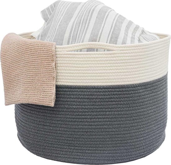 Grote Katoenen Touw Mand 43x33 cm - 45L Decoratieve Opbergmand voor Speelgoed, Was, en