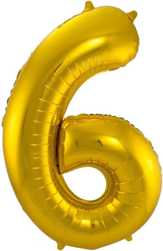 Ballon Cijfer 6 Jaar Goud 70Cm Verjaardag Feestversiering Met Rietje