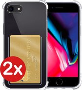 Hoesje Geschikt voor iPhone 8 Hoesje Met Pasjeshouder Siliconen Case Met Kaarthouder - Hoes Geschikt voor iPhone 8 Hoesje Shock Proof Case - Transparant - 2 PACK