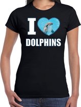 I love dolphins t-shirt met dieren foto van een dolfijn zwart voor dames - cadeau shirt dolfijnen liefhebber XS