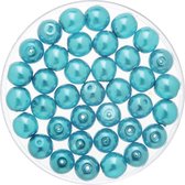 50x stuks sieraden maken Boheemse glaskralen in het transparant turquoise van 6 mm - Kunststof reigkralen