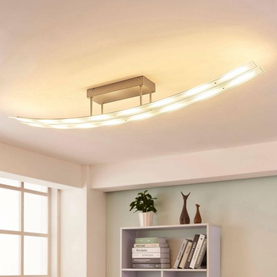 Lindby - LED plafondlamp- met dimmer - 16 lichts - glas, metaal - H: 15 cm - mat nikkel - Inclusief lichtbronnen