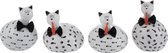 J-line Kat Visjes Keramiek Wit/Zwart Small Assortiment Van 4