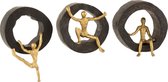 J-Line Wand Decoratie Figuur Klimmen Mangohout/Aluminium Zwart/Goud Assortiment Van 3