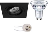 PHILIPS - LED Spot Set - CorePro 830 36D - Luxino Borny Pro - GU10 Fitting - Inbouw Vierkant - Mat Zwart - 3.5W - Warm Wit 3000K - Kantelbaar - 92mm