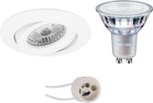 PHILIPS - LED Spot Set - MASTER 927 36D VLE - Luxino Uranio Pro - GU10 Fitting - DimTone Dimbaar - Inbouw Rond - Mat Wit - 3.7W - Warm Wit 2200K-2700K - Kantelbaar - Ø82mm