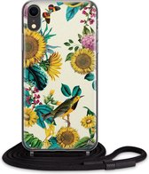 iPhone XR hoesje met koord - Zonnebloemen / Bloemen | Apple iPhone XR crossbody case | Zwart, Transparant | Bloemen