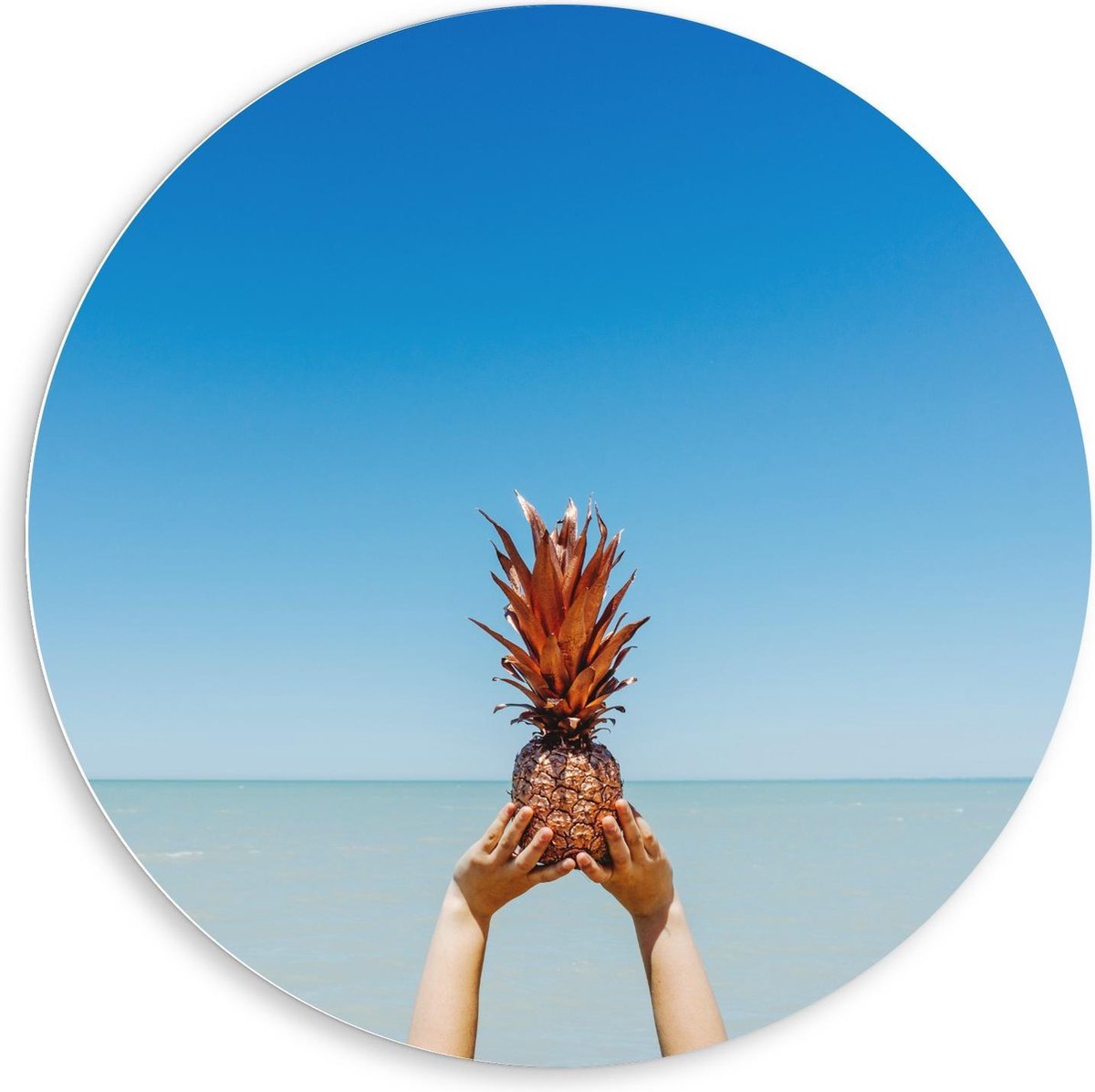 Forex Wandcirkel - Gouden Ananas bij Zee - 80x80cm Foto op Wandcirkel (met ophangsysteem)