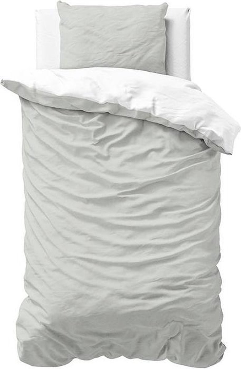 Sleeptime Twee Kleuren Dekbedovertrek - 140x200/220 + 1 kussensloop 60x70 - Wit/Grijs - Eenpersoons