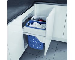 HAILO - Wasmanddrager - voor 45cm uitschuifbare kast - Met 2 x 33l wasmanden (wit / blauw)