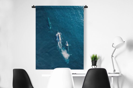 Tapisserie Sea Bird's Eye View - Vue de dessus des baleines dans la mer Tapisserie coton 90x120 cm - Tapisserie avec photo