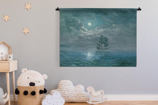 Tapisserie Voiliers Illustration - Illustration d'un voilier dans la nuit Tapisserie en coton 120x90 cm - Tapisserie avec photo