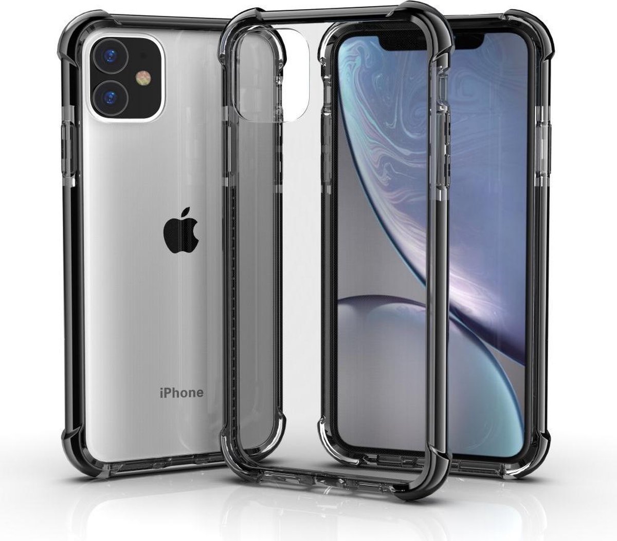iPhone 11 / iPhone XR bumper case TPU + acryl - transparant zwart - eforyou