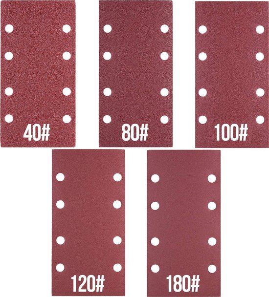 Propapier - schuurbladen set - 50 stuks - Korrel P40 P80 P100 P120 P180 - 93 x 185MM - Perforatiegaten - Propapier