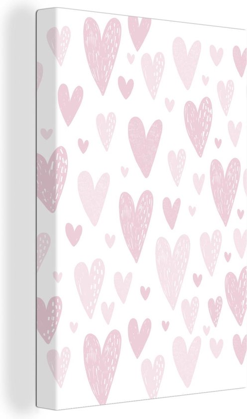 Canvas Schilderij Hart - Design - Roze - Meisjes - Baby - Meiden - 80x120 cm - Wanddecoratie