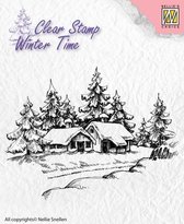 WT002 Nellie Snellen Clear Stamps - Winter Time Wintery house - kerstmis huisje in sneeuw - 8,5 x 6,5 cm