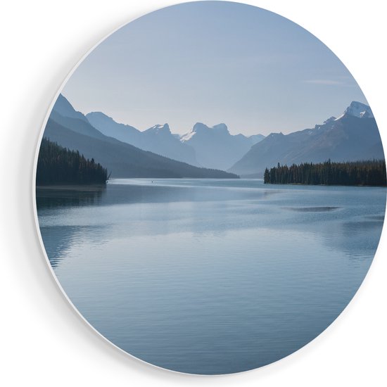 Artaza Forex Muurcirkel Meer Bij De Bergen In Alberta, Canada - 70x70 cm - Wandcirkel - Rond Schilderij - Wanddecoratie Cirkel - Muurdecoratie