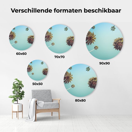 Artaza Forex Muurcirkel Palmbomen met Bladeren in de Lucht - 70x70 cm - Wandcirkel - Rond Schilderij - Wanddecoratie Cirkel - Muurdecoratie