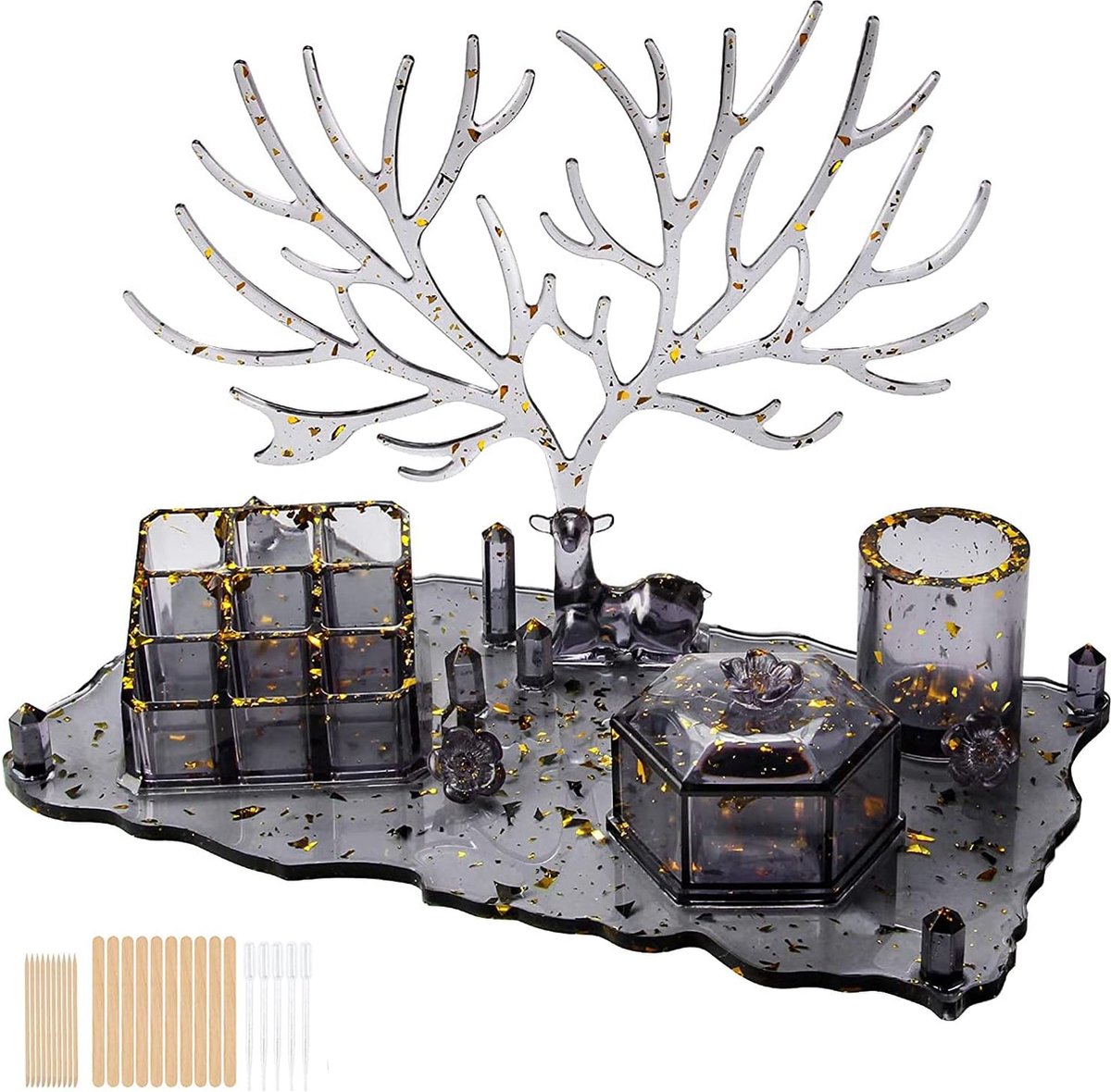 Goedkoopste Siliconen mallen Epoxyhars 34-delige siliconen mal voor hars Harsgietset met herten hangende staaf, 9 sleuven lippenstiftorganizer, pennenhouder, zeskantige opbergdoosvormen