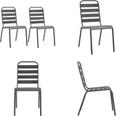 vidaXL Chaises de jardin empilables 2 pcs Acier Gris - Chaise d'extérieur - Chaises d'extérieur - Chaise de salle à manger - Chaises de salle à manger