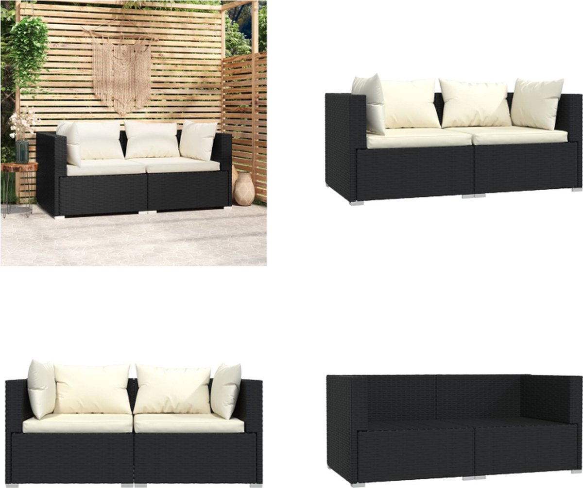 VidaXL Tweezitsbank met kussens poly rattan zwart Tweezitsbank Tweezitsbanken Hoekbank Sofa