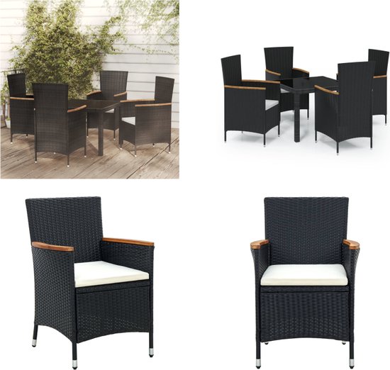 vidaXL 5-delige Tuinset - Poly Rattan - Zwart - Tuinstoel - Eetkamerset