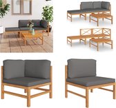 vidaXL 4-delige Loungeset met grijze kussens massief teakhout - Loungeset - Loungesets - Tuinset - Tuinsets