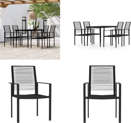 VidaXL 5-delige Tuinset – Zwart, 1 X Glazen Tafel (80x80x74 Cm) + 4 X PE-rattan Stapelstoelen – Weerbestendig, Ideaal Voor Terras & Tuin