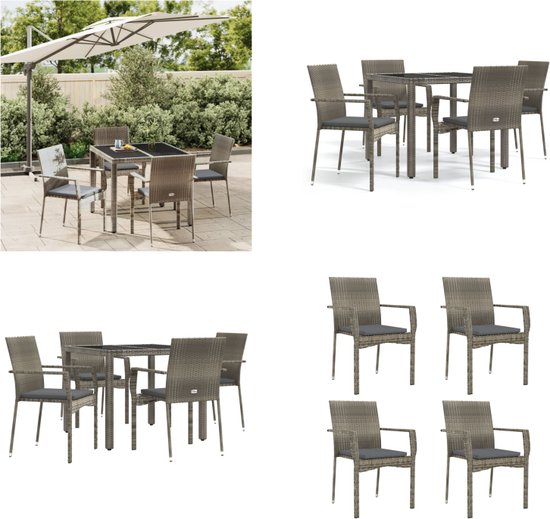 vidaXL 4-delige tuin loungeset met kussens poly rattan grijs