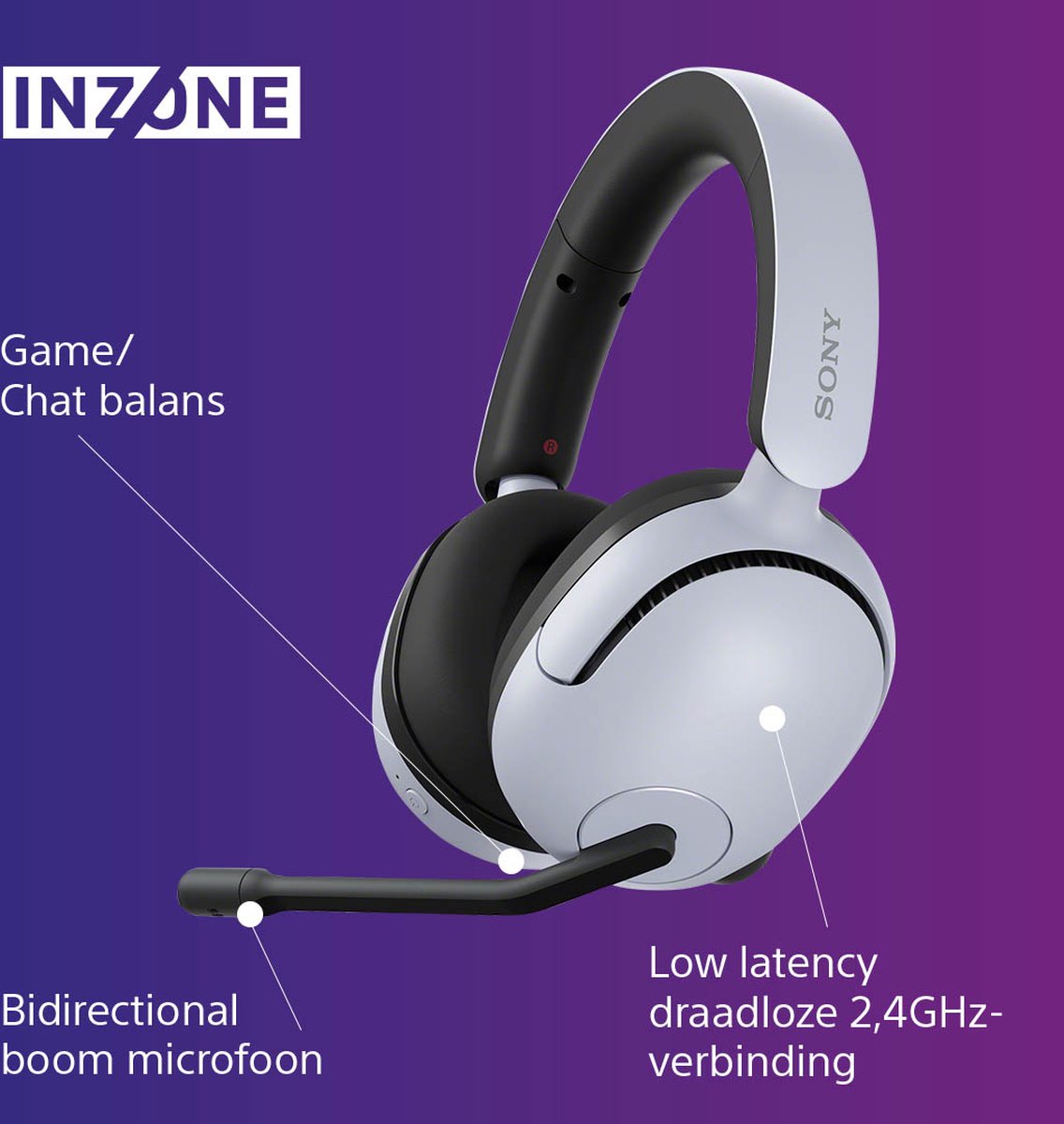 Sony INZONE H5 - Draadloze Game koptelefoon - Wit thumbnail 6