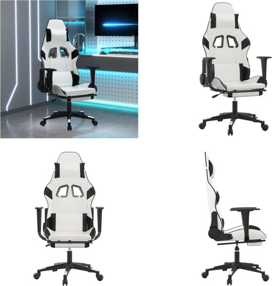 vidaXL Gamestoel met voetensteun kunstleer wit en zwart - Gamingstoel - Gamingstoelen - Televisiestoel - Racingstoel