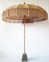 Parasol Bali Wit Ø185 cm - Grijze Franjes