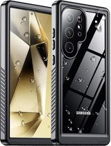 SBG Waterdicht Transparant Hoesje geschikt voor Samsung Galaxy S24 Ultra | Shockproof | Onderwater tot twee meter | Antislip greep | IP68-gecertificeerd | Doorzichtig / Zwart