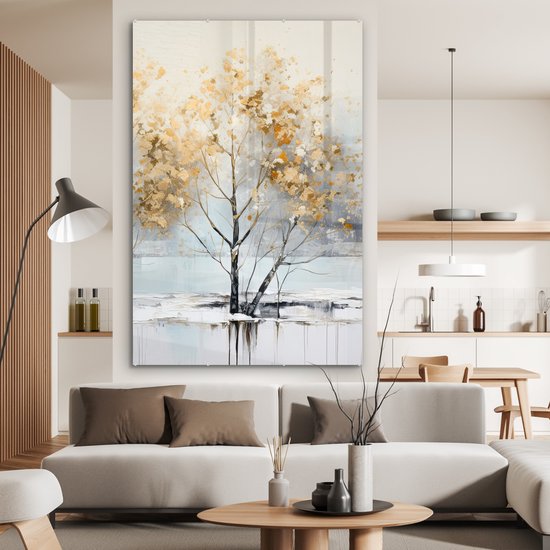 MuchoWow® Peinture sur verre 100x150 cm - Peinture sur verre acrylique - Hiver - Arbres - Nature - Acryl - Art - Photo sur verre - Décoration murale salon - Décoration murale chambre - Peintures