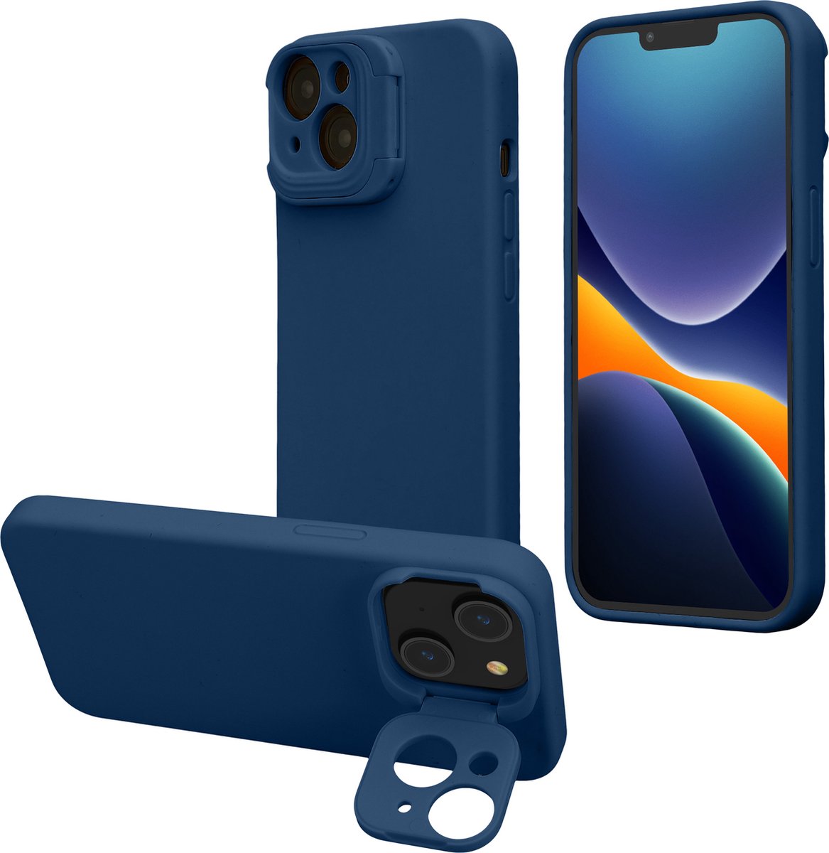 kalibri telefoonhoesje met standaard geschikt voor Apple iPhone 14 cover - Siliconen case compatibel met MagSafe in marineblauw