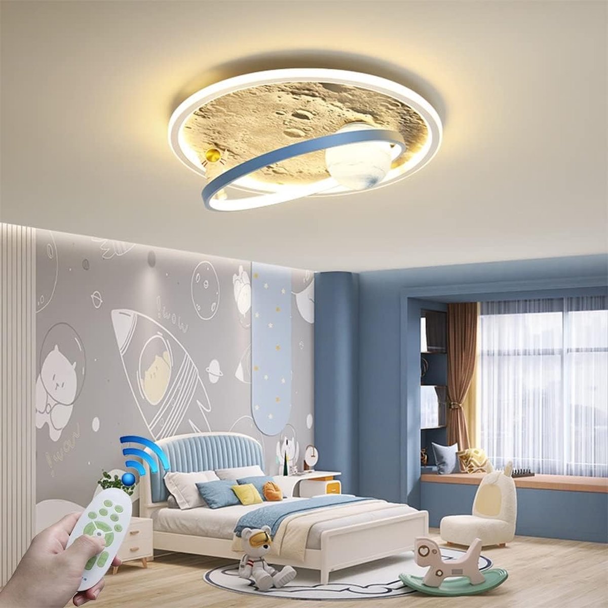 KAUCQI 45CM Plafondlamp LED kinderlamp Kinderkamerlamp Plafondlamp Maanplafondlamp dimmen met afstandsbediening Met nachtlichtfunctie Moderne Ster Slaapkamer plafondlamp