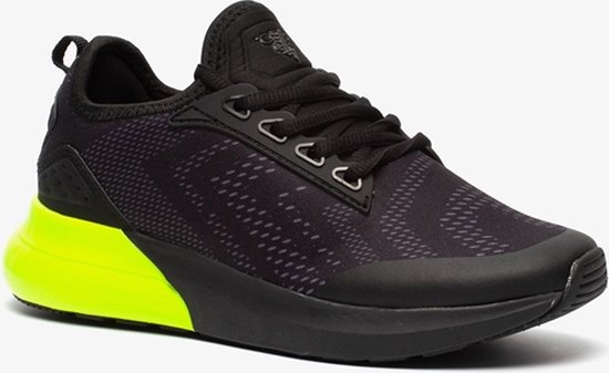 Osaga jongens sneakers zwart met neon geel - Maat 36 - Uitneembare zool