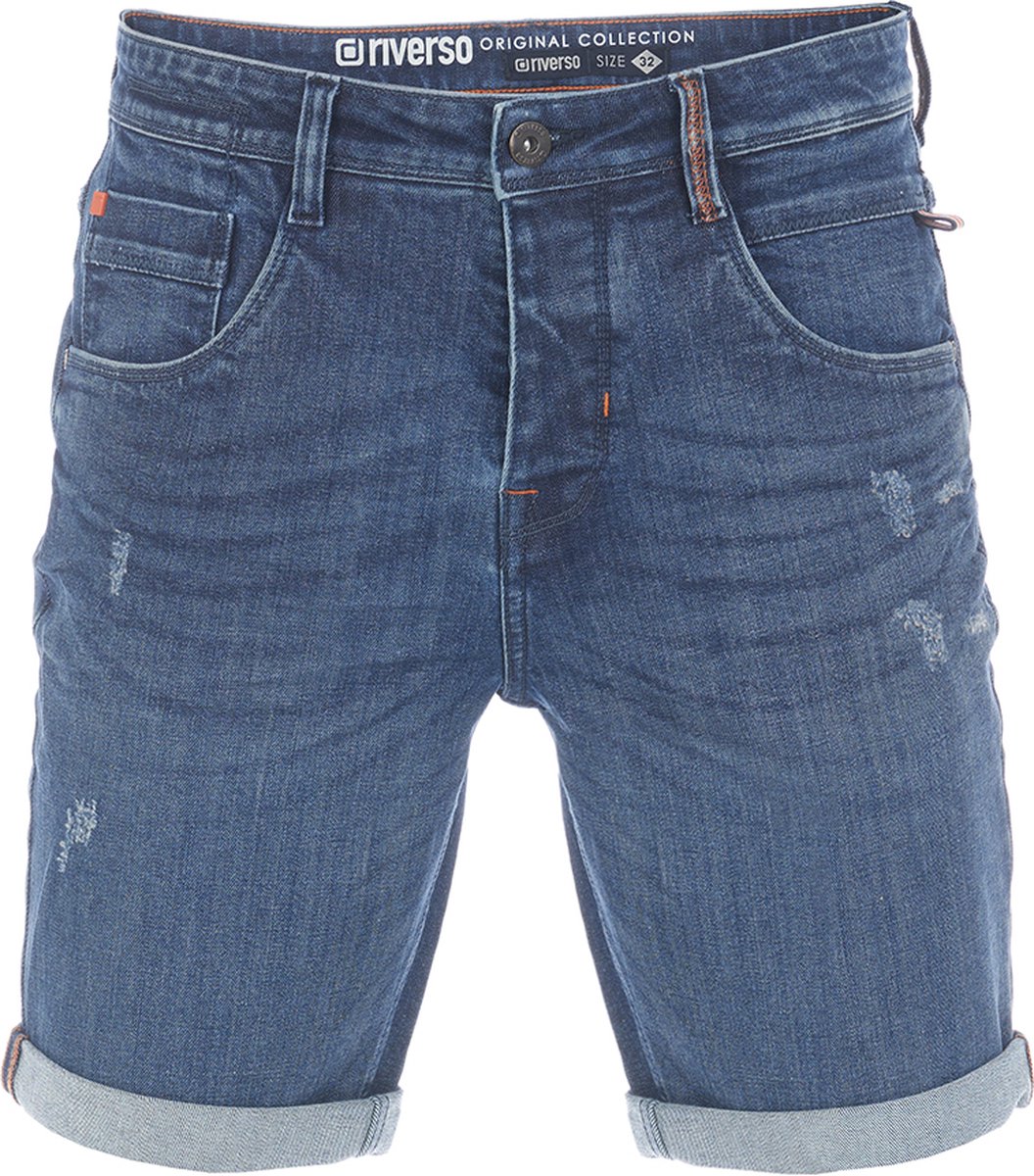riverso Heren Short Broeken RIVTom regular/straight Fit Blauw W 32 Volwassenen Stretch Jeans Korte Broek