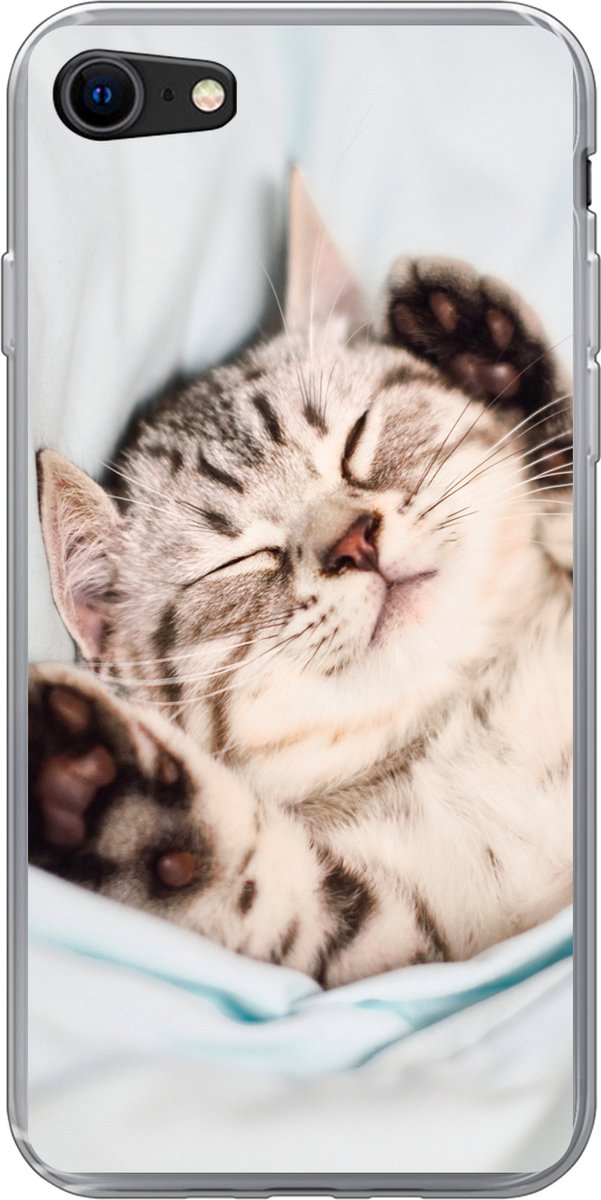 Telefoonhoesje Geschikt voor iPhone 8 hoesje - Kitten - Grappig - Bed - Kinderen - Jongens - Meisjes - Kids - Siliconen Telefoonhoesje Telefoonhoesje