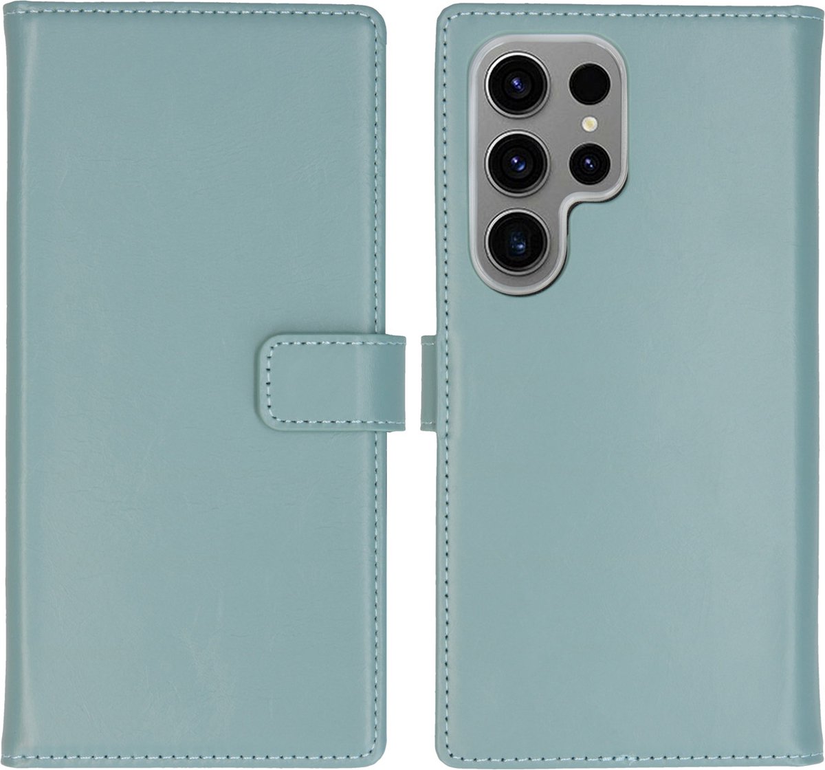 Selencia Hoesje Geschikt voor Samsung Galaxy S24 Ultra Hoesje Met Pasjeshouder - Selencia Echt Lederen Bookcase - lichtblauw