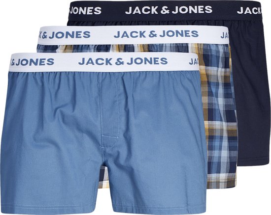 JACK & JONES Jaclogan woven boxers (3-pack) - heren wijde boxers normale - blauw en oranje - Maat: