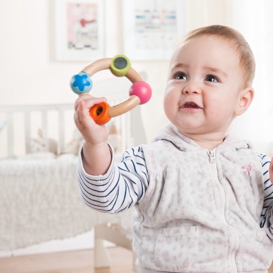 EverEarth Little Blue Star - Grijpring - Houten babyspeelgoed - Motoriek speelgoed - Bel speelgoed - Babyvaardigheden — afbeelding 3